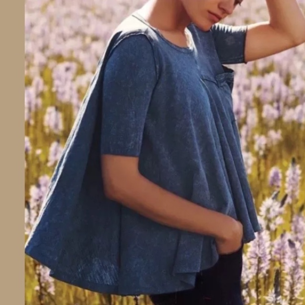 Anthropologie Eri + Ali Blue Distressed Swing Top - Picture 2 of 7